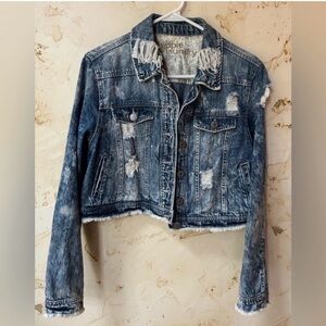 Hippie Laundry Distressed Cropped Denim Jacket Boho Women’s Medium Fit